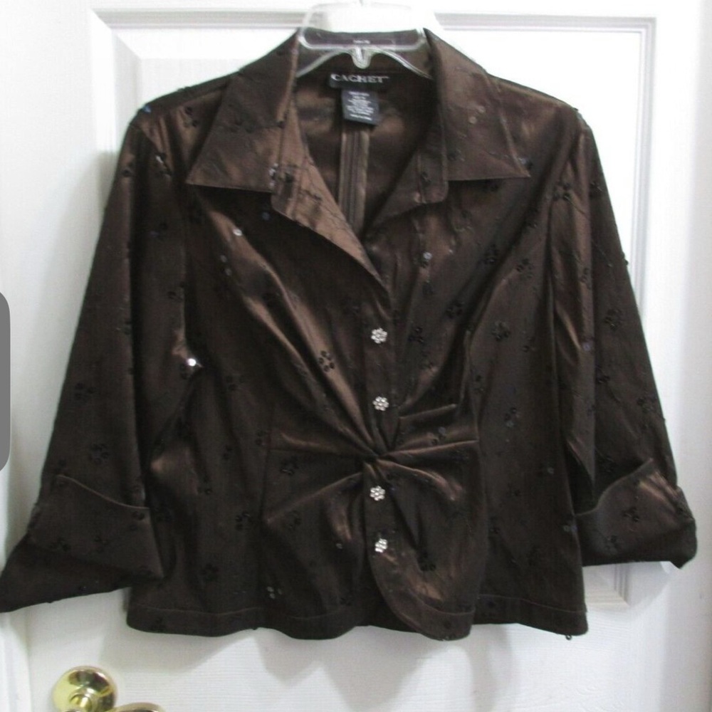Cachet Brown sequin embellished Blouse with Rhinestone accents Size 8 BNWT
